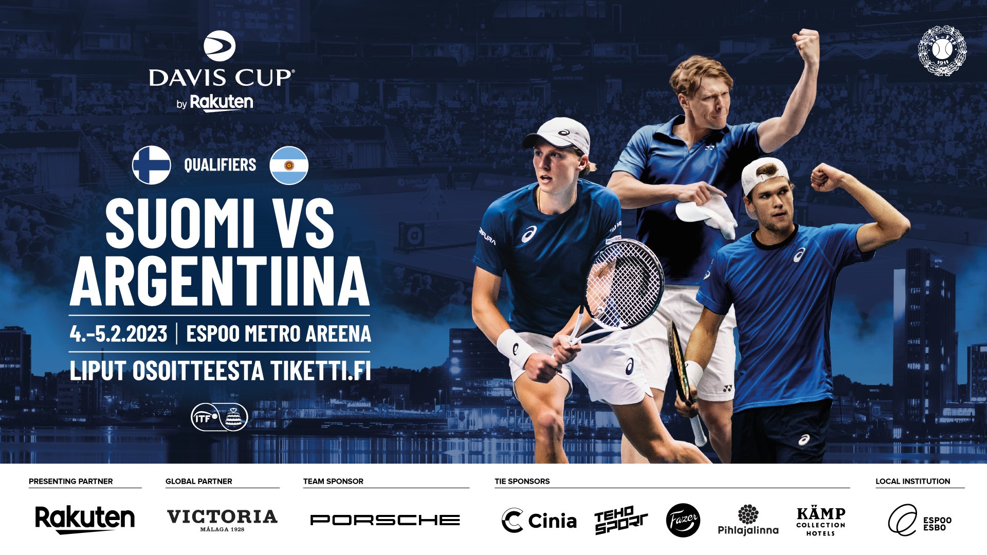Davis Cup by Rakuten Suomi Argentiina 4.5.2.2023 Suomen Tennisliitto